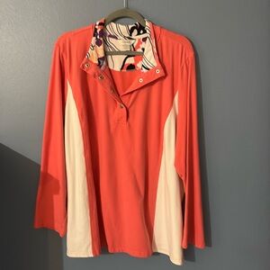 CJ Banks 3X snap pullover. Coral/white